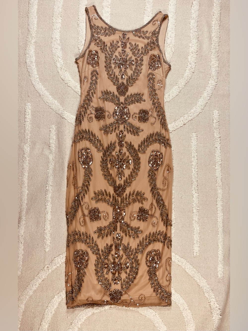 Vintage Pisarro Nights Beaded Pencil Dress – Dusty Rose Sequin Cocktail Dress– 6